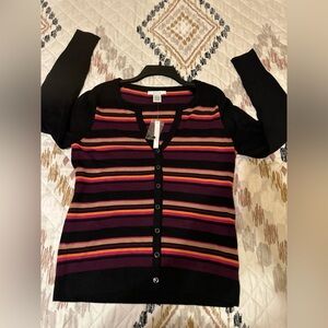 Grace multicolor cardigan with V-neck, long sleeves, and front buttons, Sz L.NWT